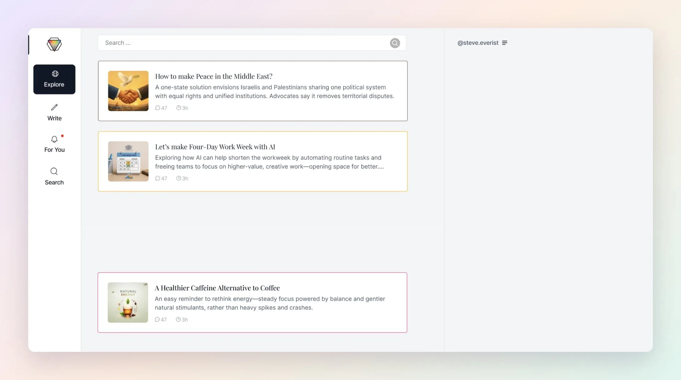 Integrally Explore feed on desktop